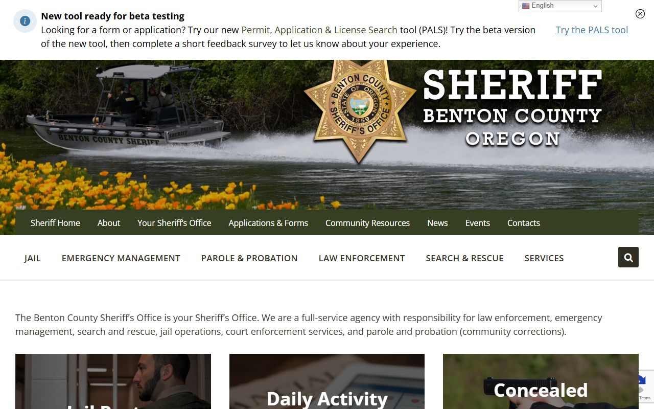 Benton County Sheriff website showing jail and inmate population information