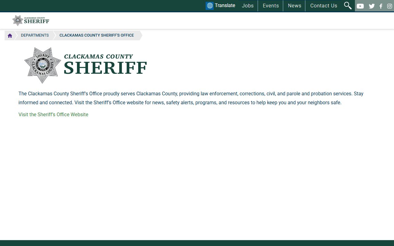 Clackamas County Sheriff website for inmate population lookup