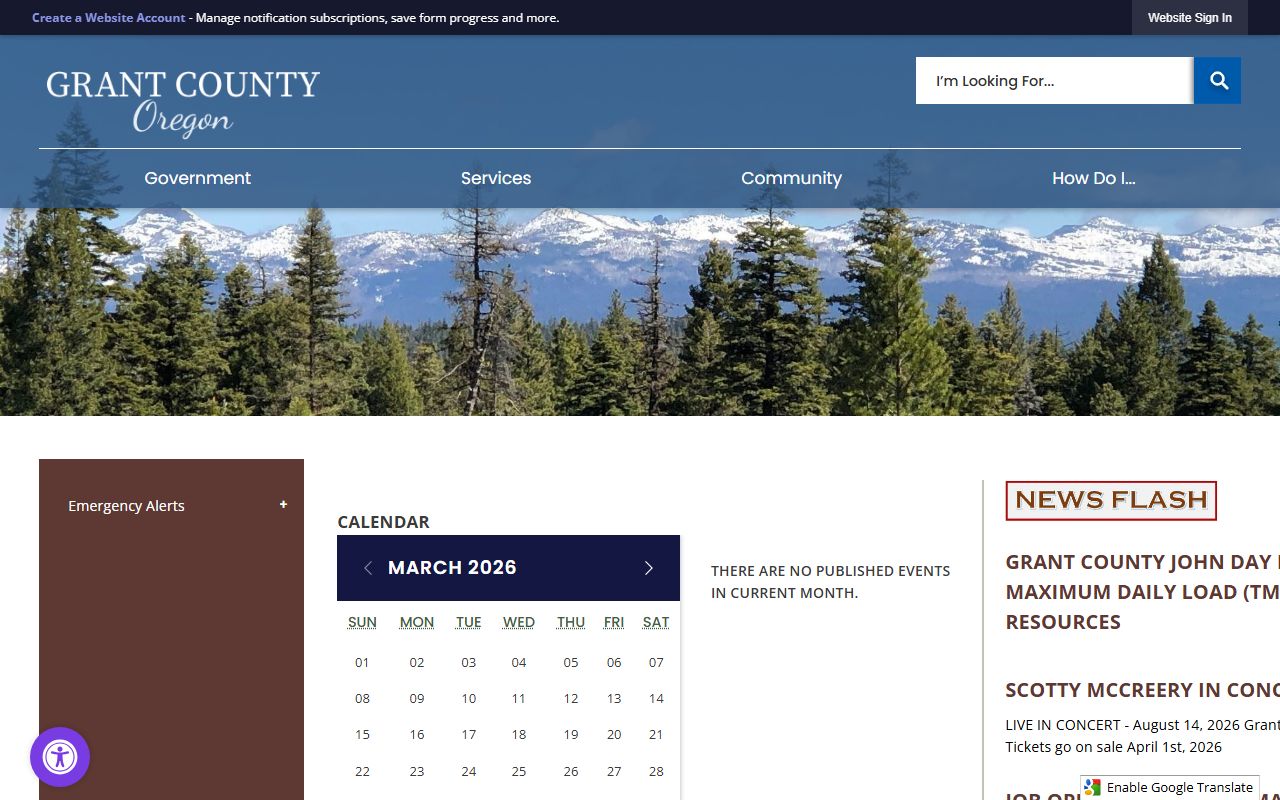 Grant County Sheriff's Office website for inmate population records