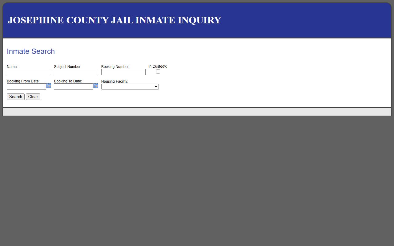 Josephine County Inmate Inquiry system for searching jail population records