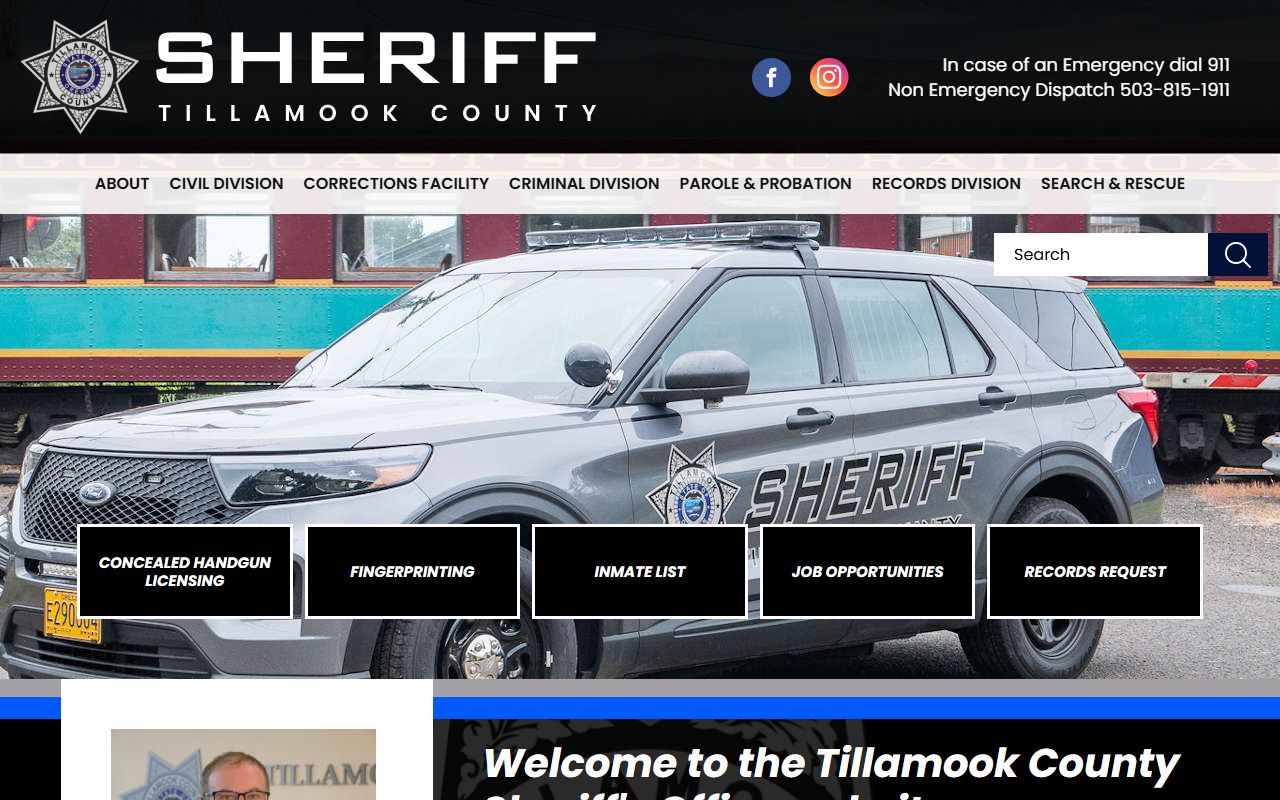 Tillamook County Sheriff official website for inmate population records