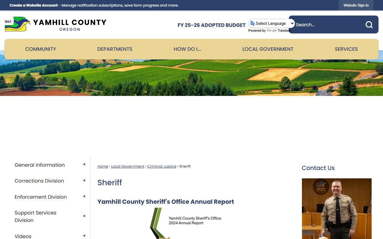 Yamhill County Sheriff official website for inmate population records