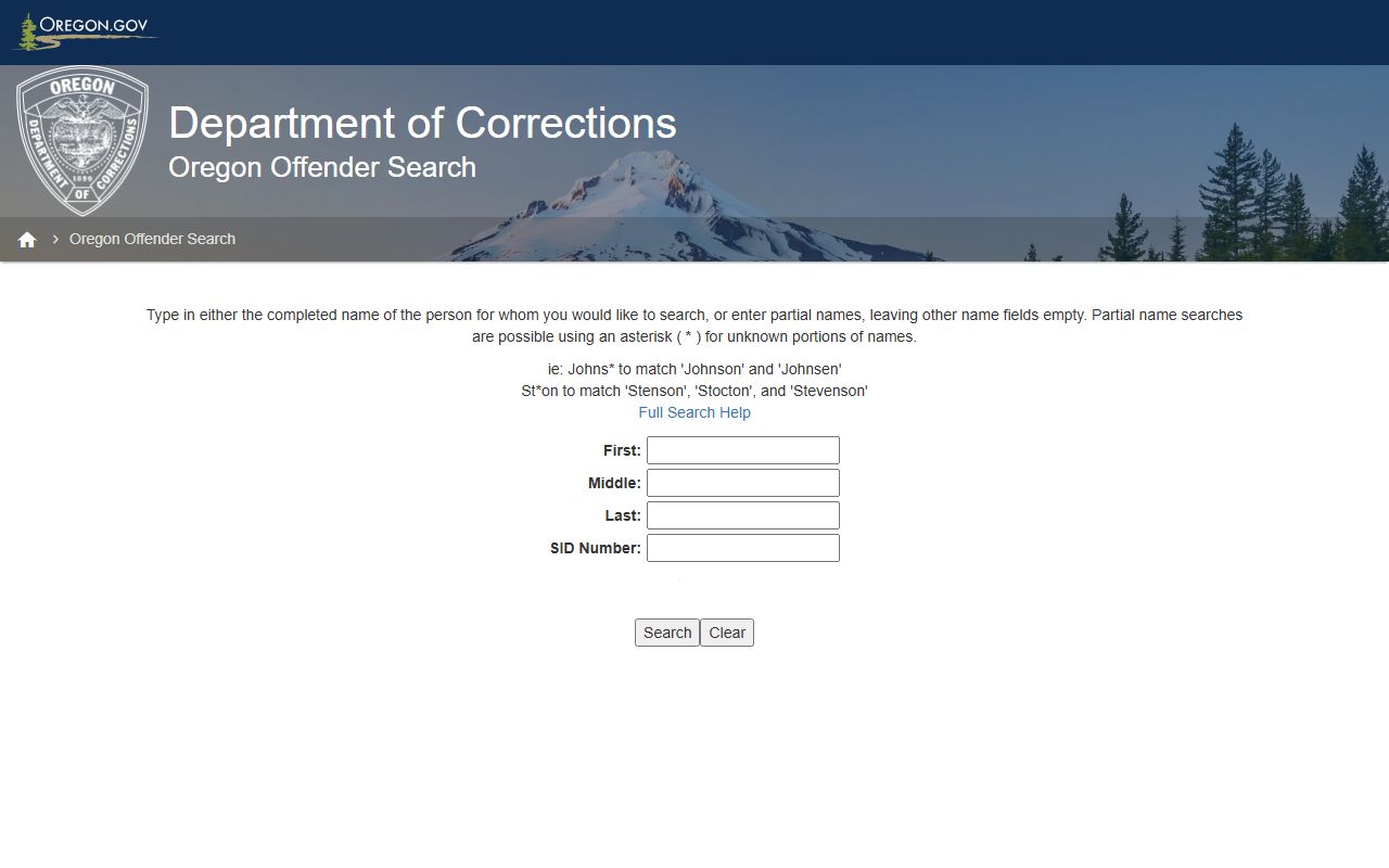 Oregon ODOC offender search portal for inmate population lookup