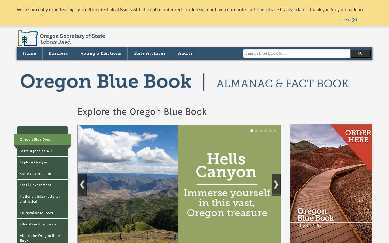 Oregon Blue Book state government directory for inmate population agency contacts