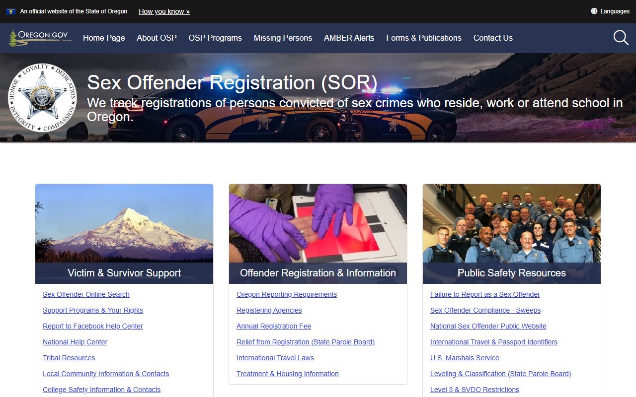 Oregon sex offender registry search tool related to inmate population safety