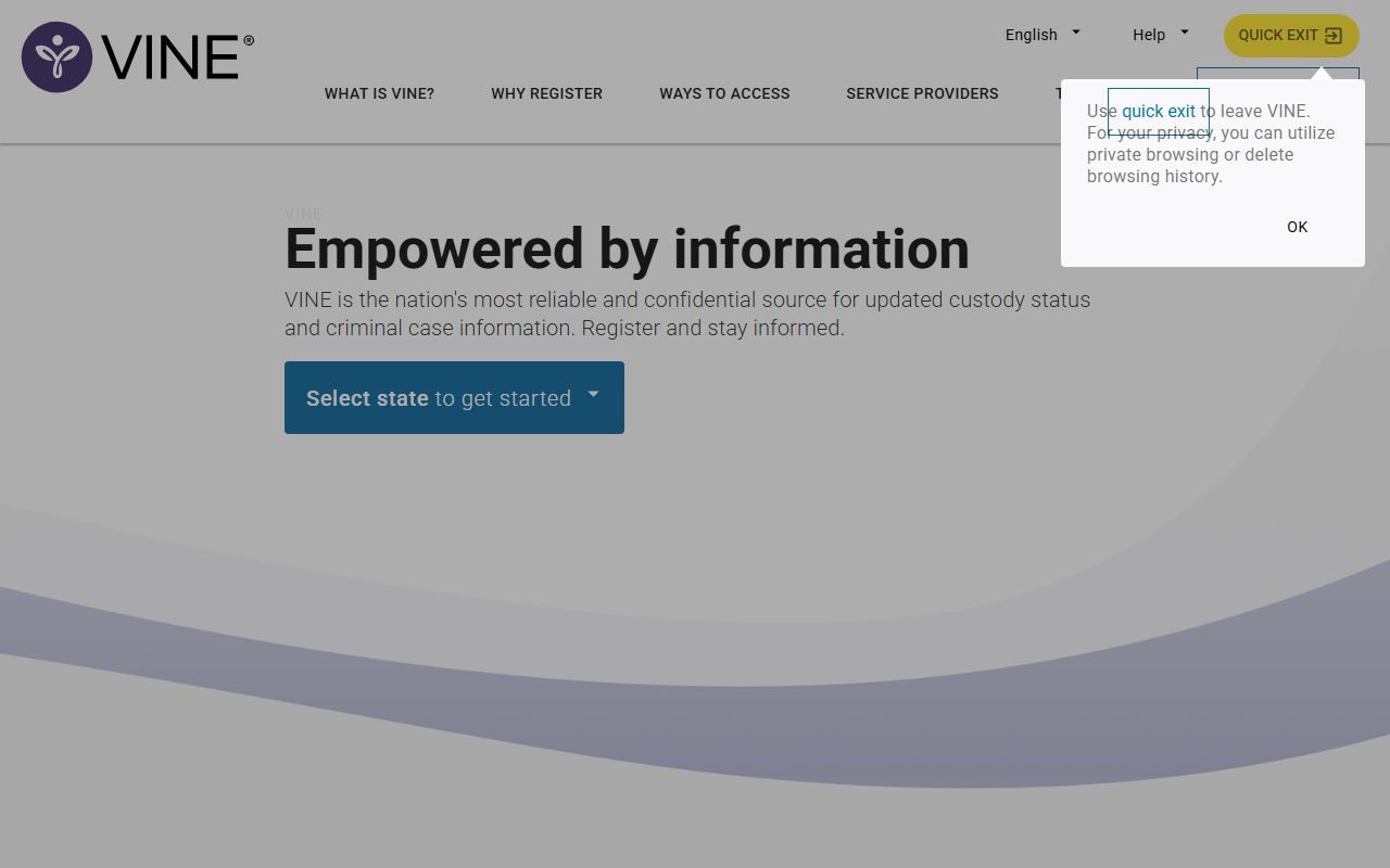 VINELink victim notification service for Oregon inmate population tracking